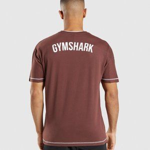 Gymshark Mens RECESS T-SHIRT Cherry Brown/White L